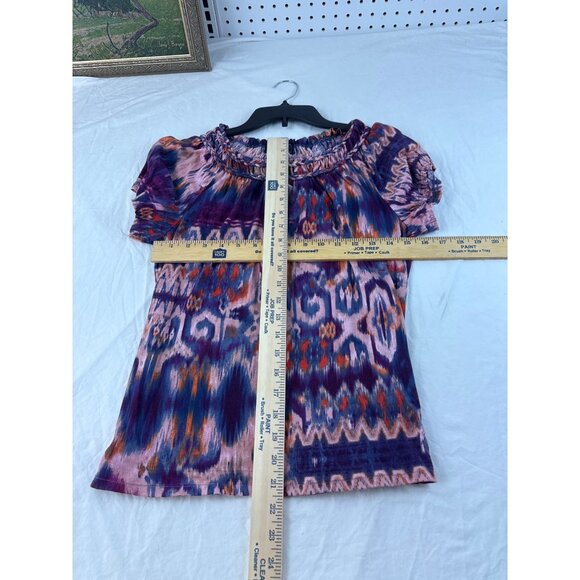 Chaps Boho Floral Smocked Peasant Top Blue Pink Raglan Blouse Petite M Colorful - Picture 6 of 6